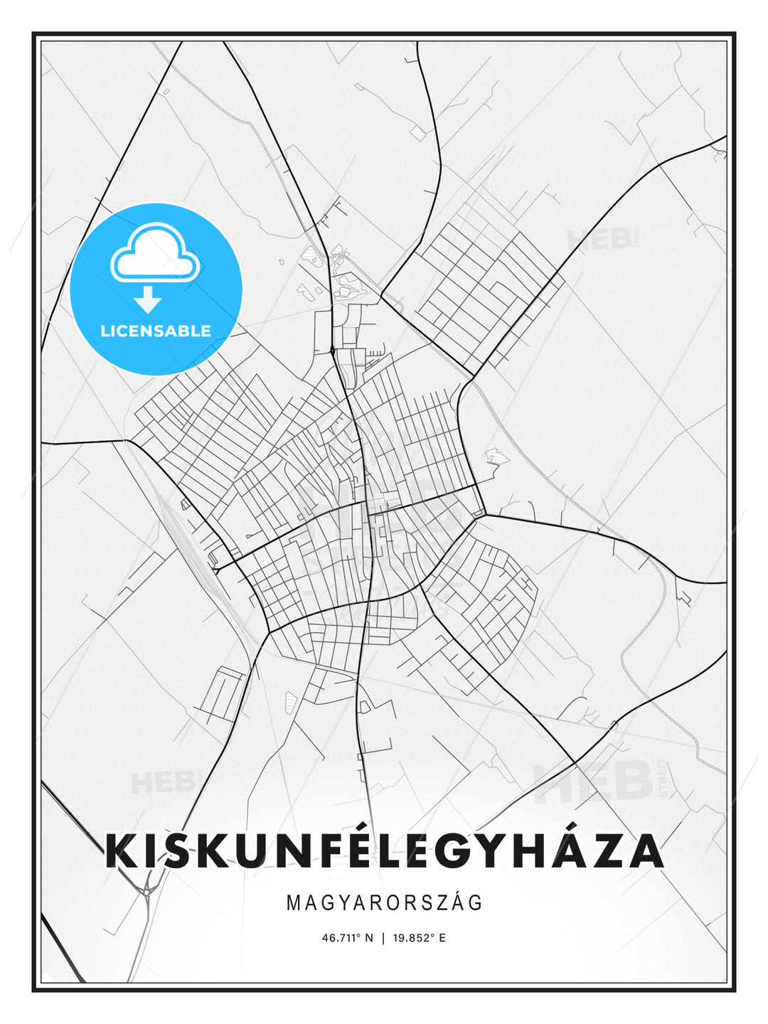 Kiskunfélegyháza, Hungary, Modern Print Template in Various Formats - HEBSTREITS Sketches