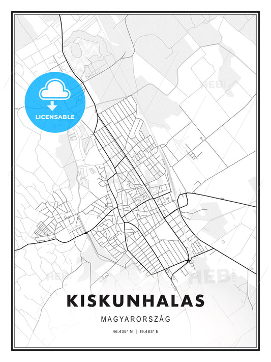 Kiskunhalas, Hungary, Modern Print Template in Various Formats - HEBSTREITS Sketches
