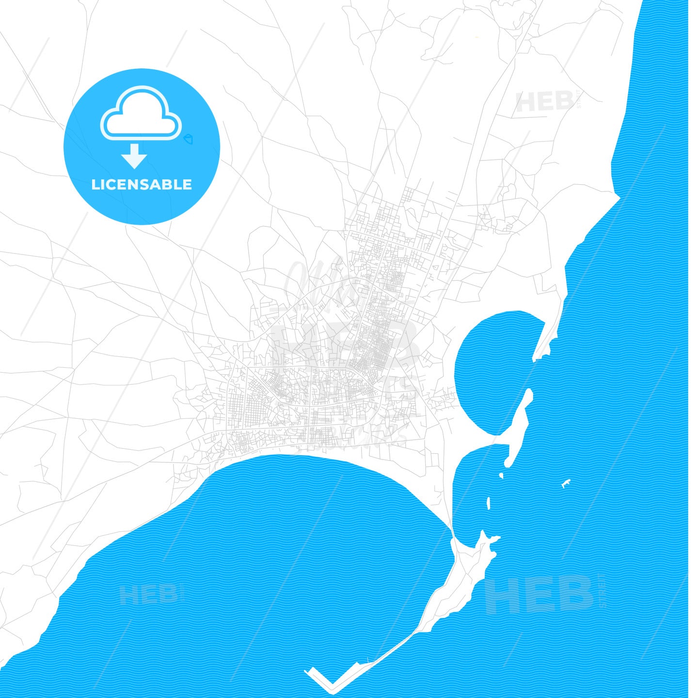 Kismayo, Somalia PDF vector map with water in focus