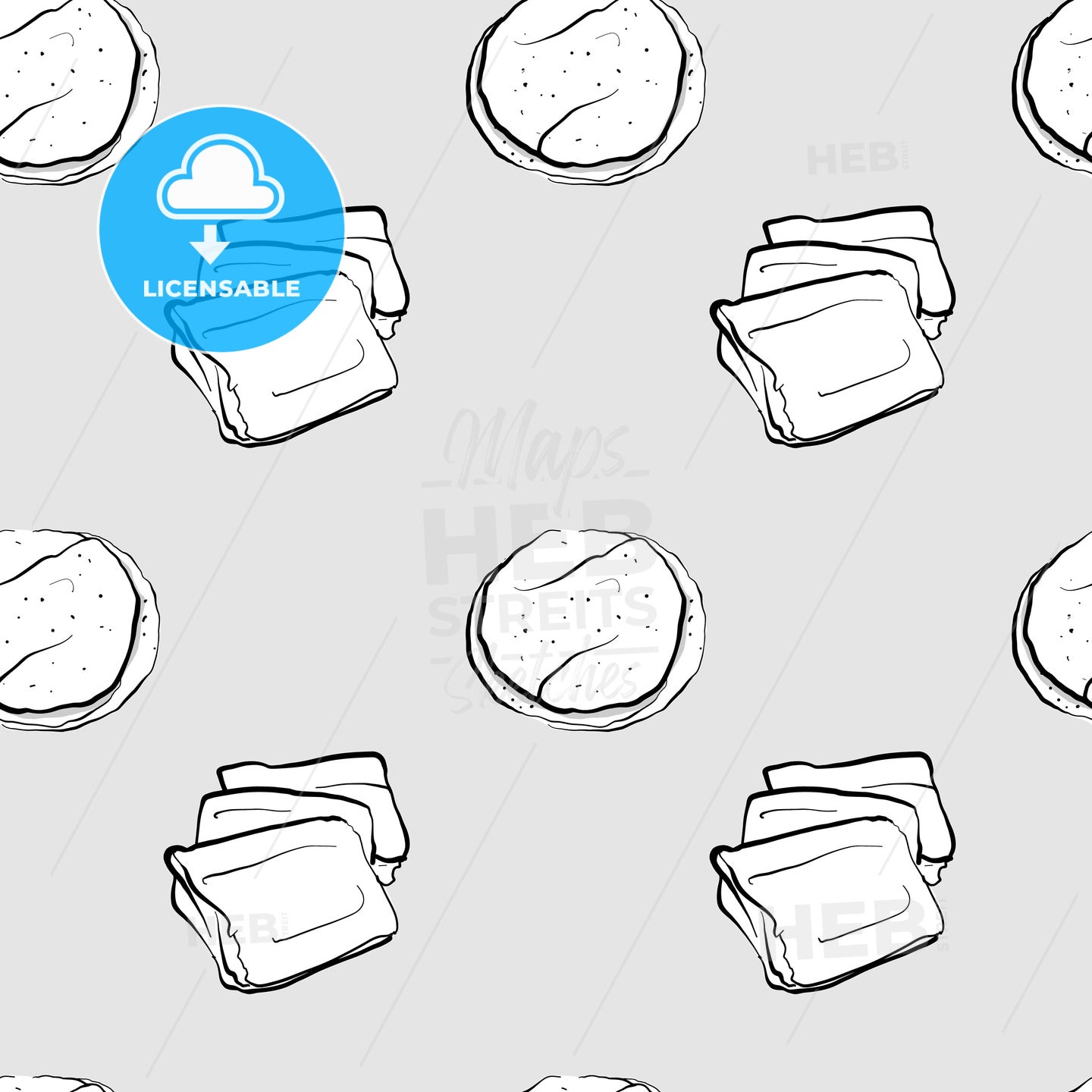 Kisra seamless pattern greyscale drawing – instant download