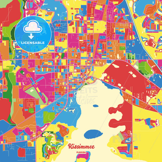 Kissimmee, United States Crazy Colorful Street Map Poster Template - HEBSTREITS Sketches