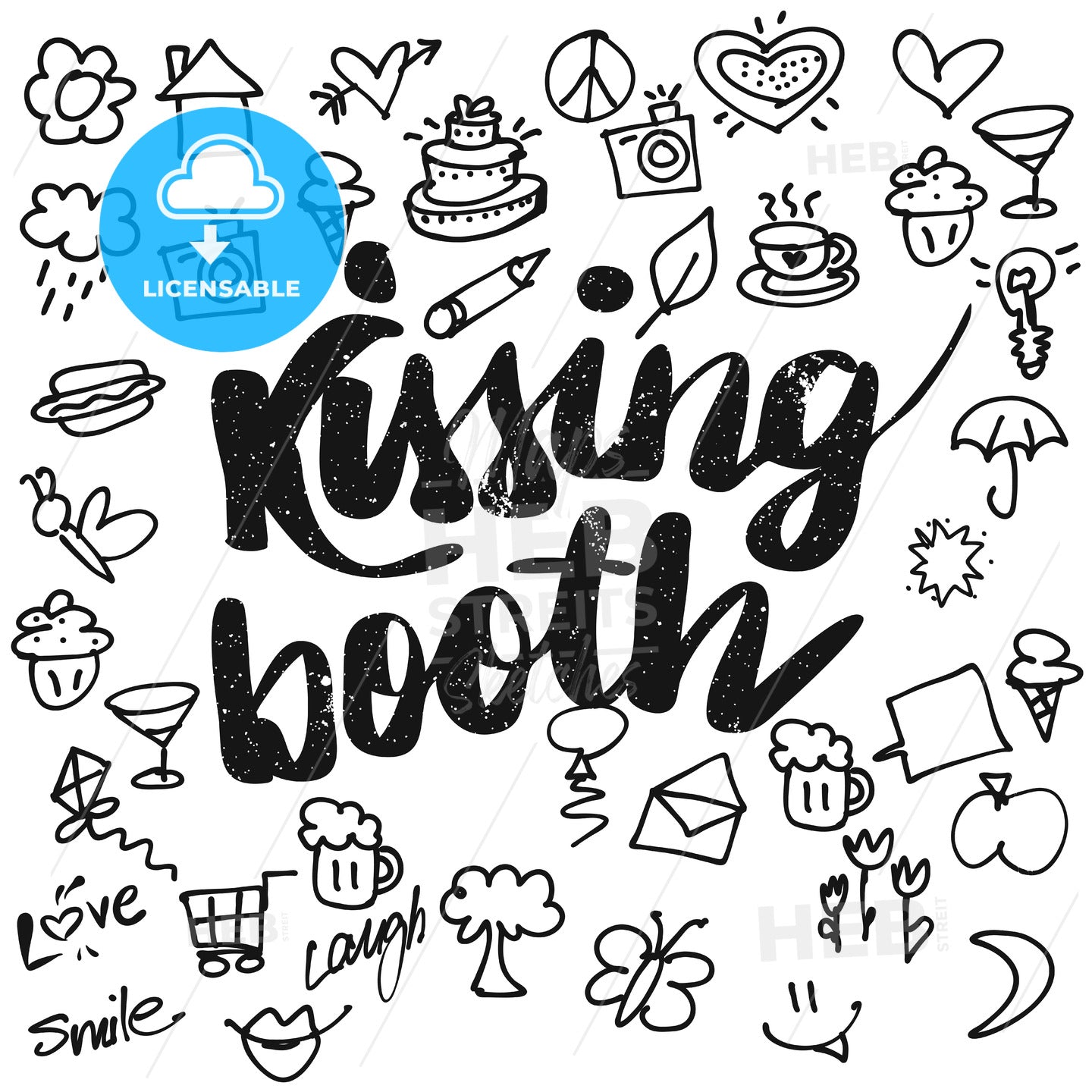 Kissing booth Typo and Doodles – instant download