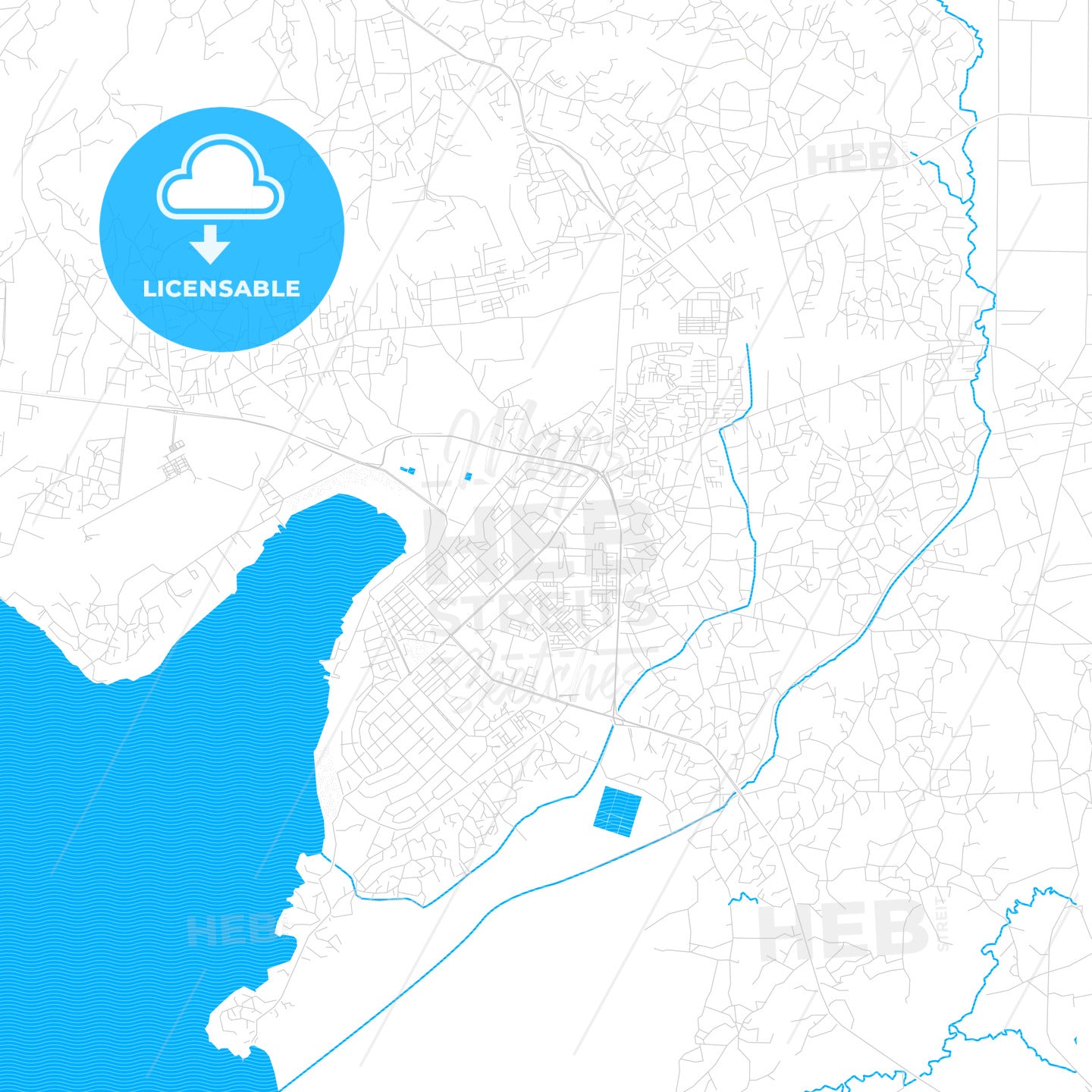 Kisumu, Kenya PDF vector map with water in focus