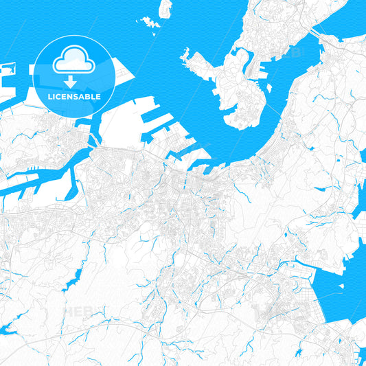 Kitakyushu, Japan PDF vector map with water in focus