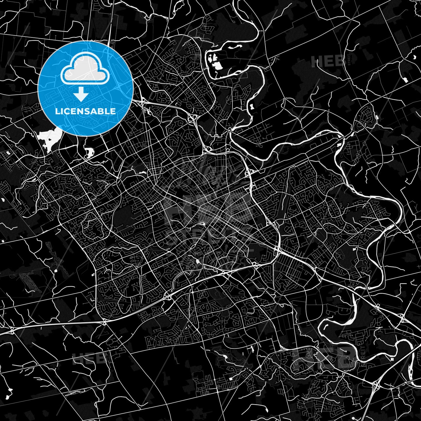 Kitchener, Canada Pdf Vector Map Black And White – HEBSTREITS
