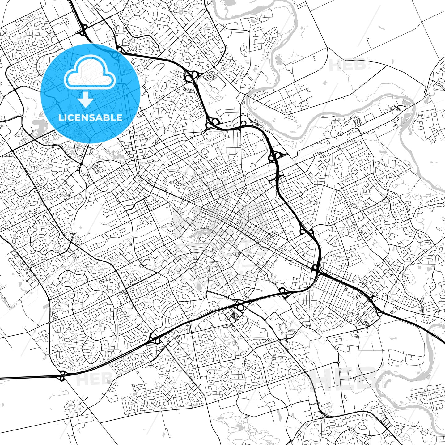 Kitchener, Ontario, Downtown City Map, Light