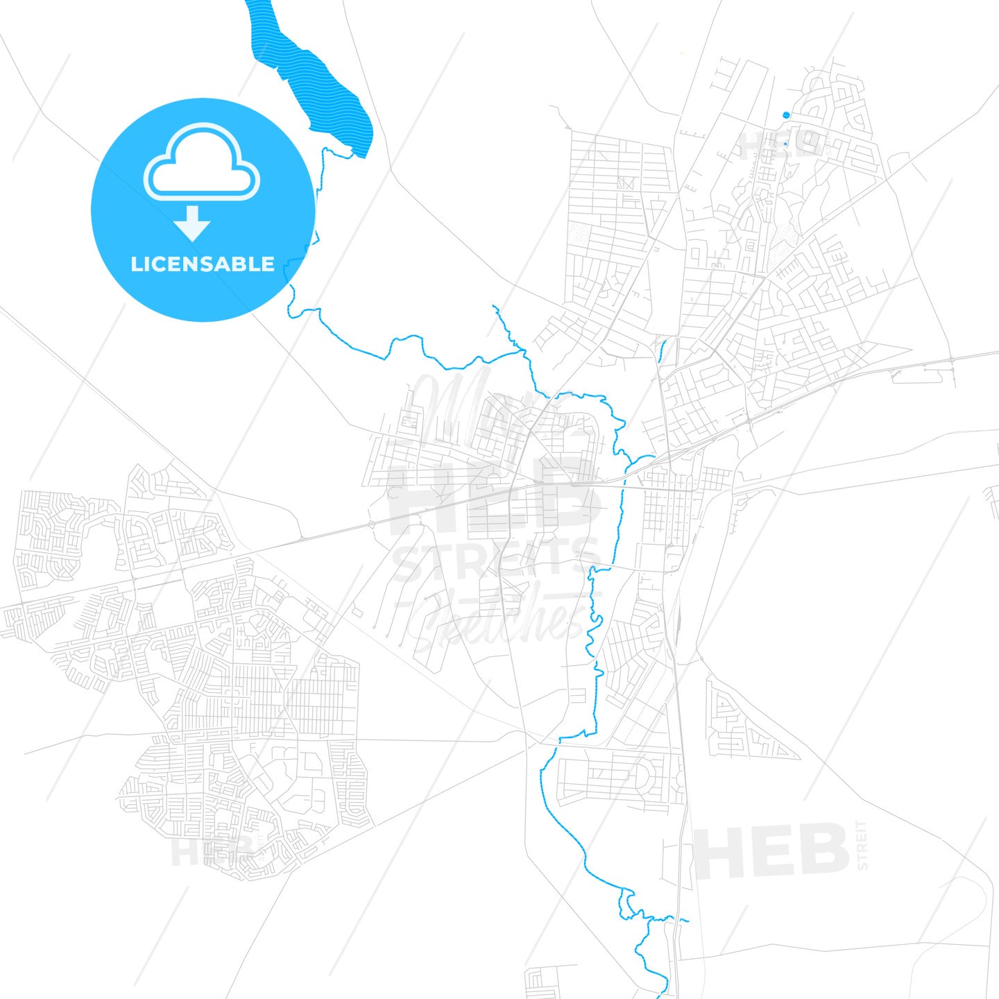 Klerksdorp, South Africa PDF vector map with water in focus