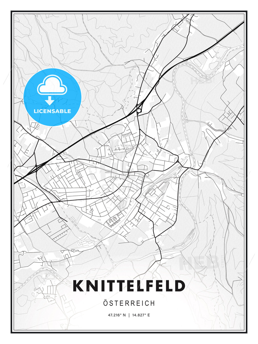 Knittelfeld, Austria, Modern Print Template in Various Formats - HEBSTREITS Sketches