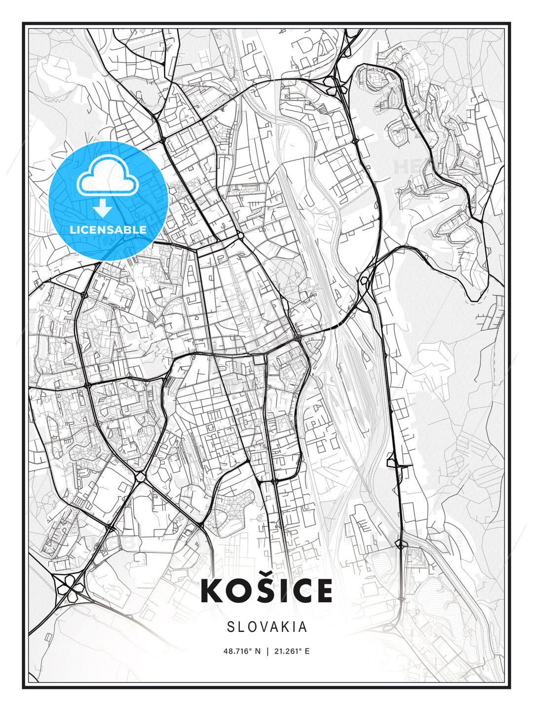 Košice, Slovakia, Modern Print Template in Various Formats - HEBSTREITS Sketches