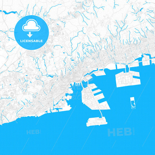 Kobe, Japan PDF vector map with water in focus