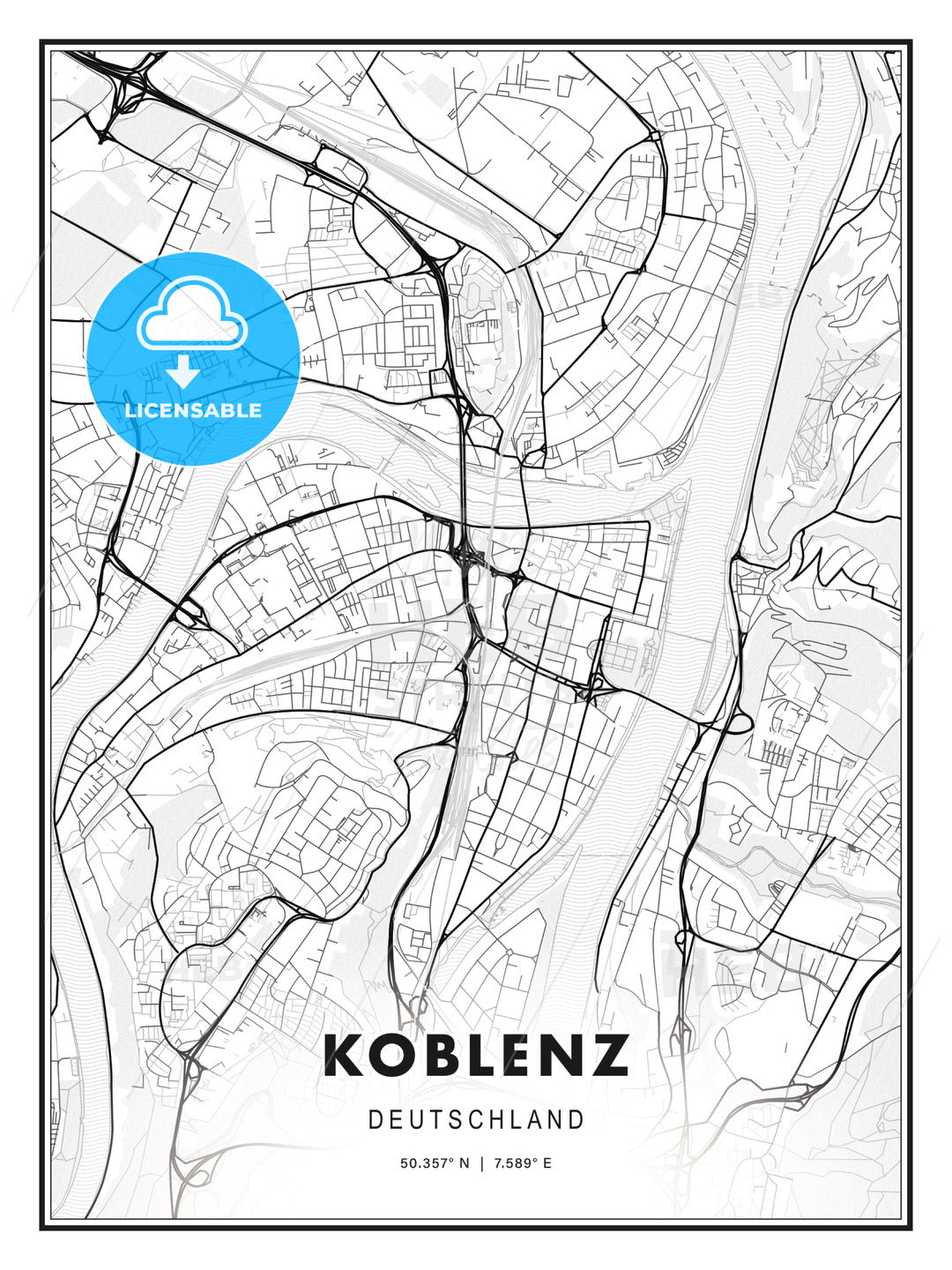 Koblenz, Germany, Modern Print Template in Various Formats - HEBSTREITS Sketches