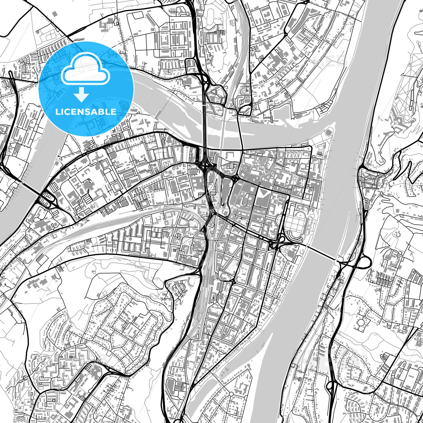 Koblenz, Germany, vector map with buildings