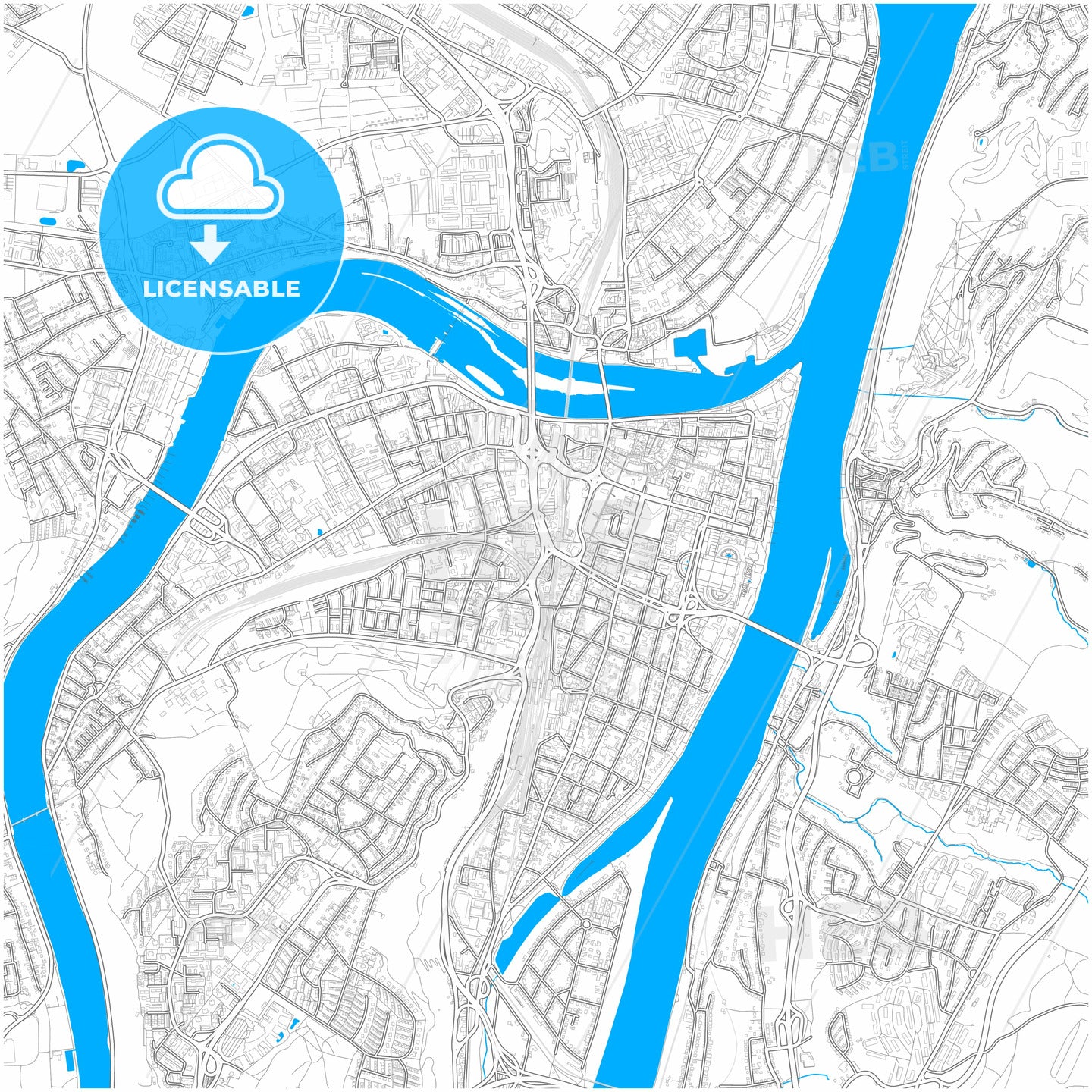 Koblenz, Rheinland-Pfalz, Germany, city map with high quality roads.