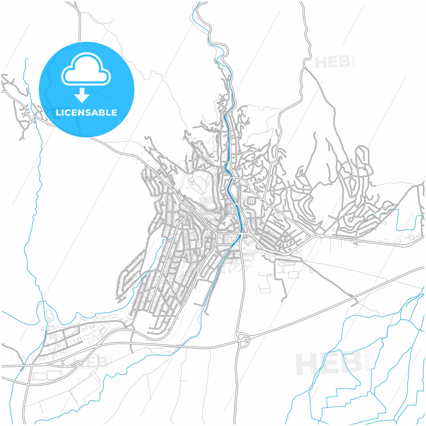 Kočani, North Macedonia, city map with high quality roads.