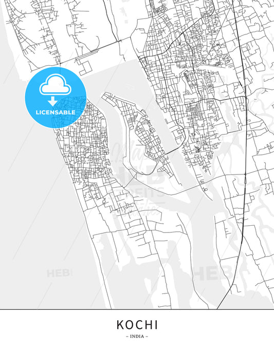 Kochi, India, Map poster borderless print template - HEBSTREITS