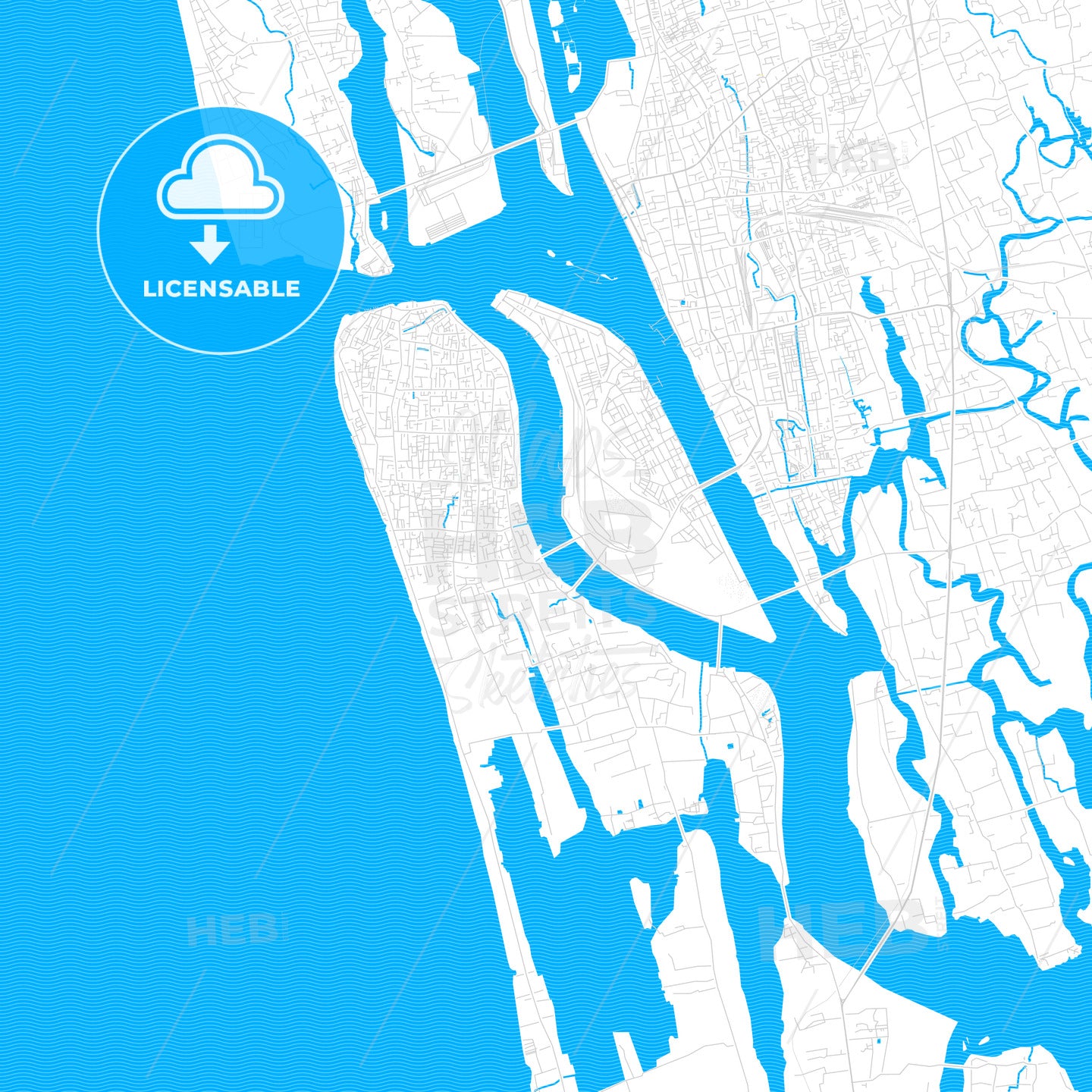 Kochi, India PDF vector map with water in focus