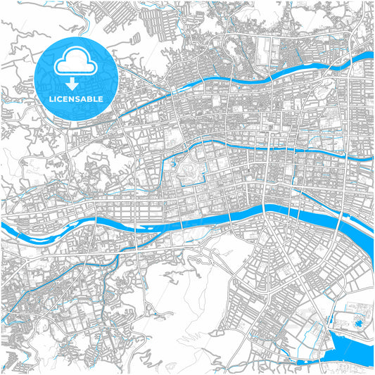 Kōchi, Kōchi, Japan, city map with high quality roads.