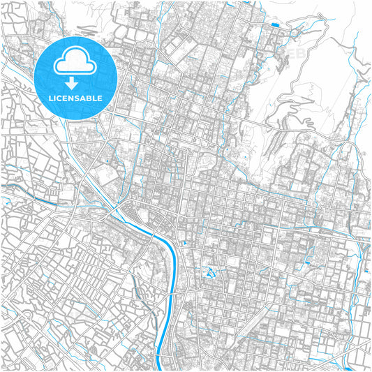 Kōfu, Yamanashi, Japan, city map with high quality roads.