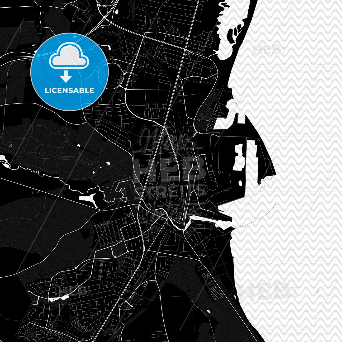 Køge, Denmark Pdf Vector Map Black And White – HEBSTREITS