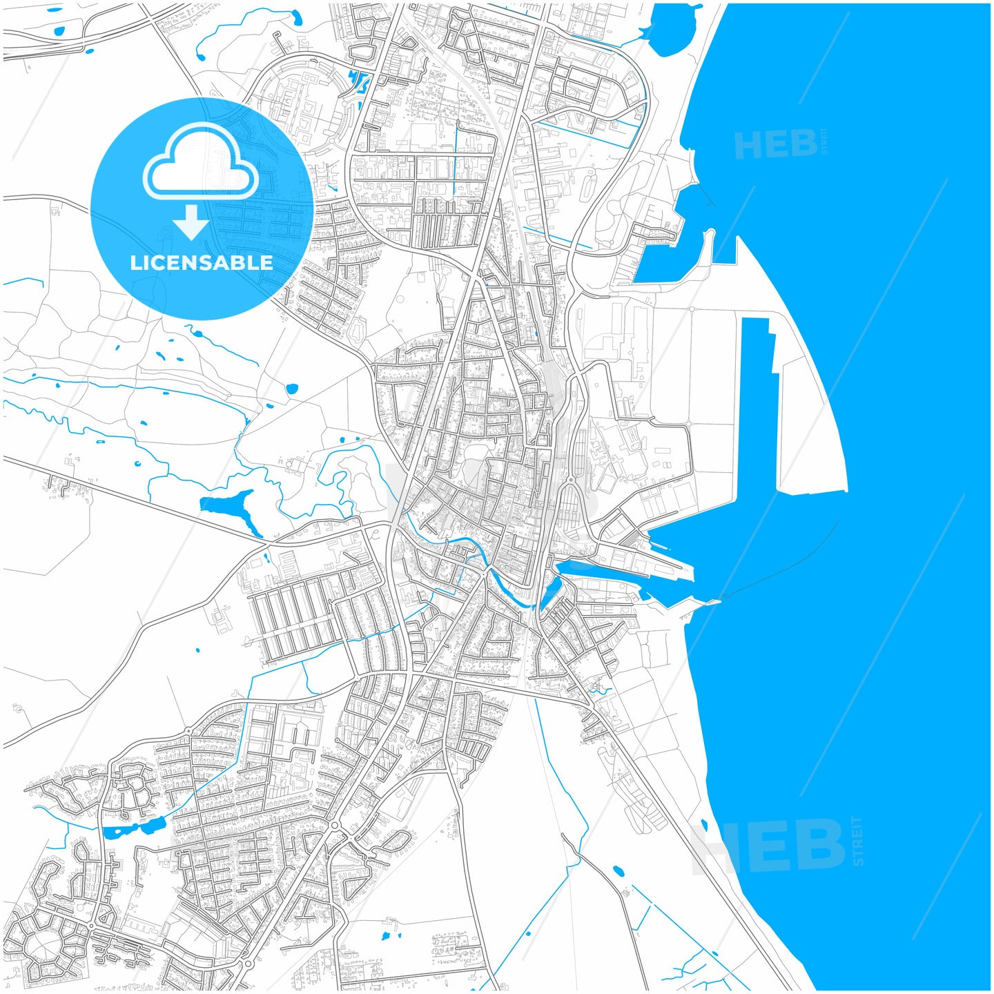 Køge Municipality, Denmark, city map with high quality roads.