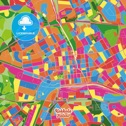 Kokkola, Finland Crazy Colorful Street Map Poster Template - HEBSTREITS Sketches