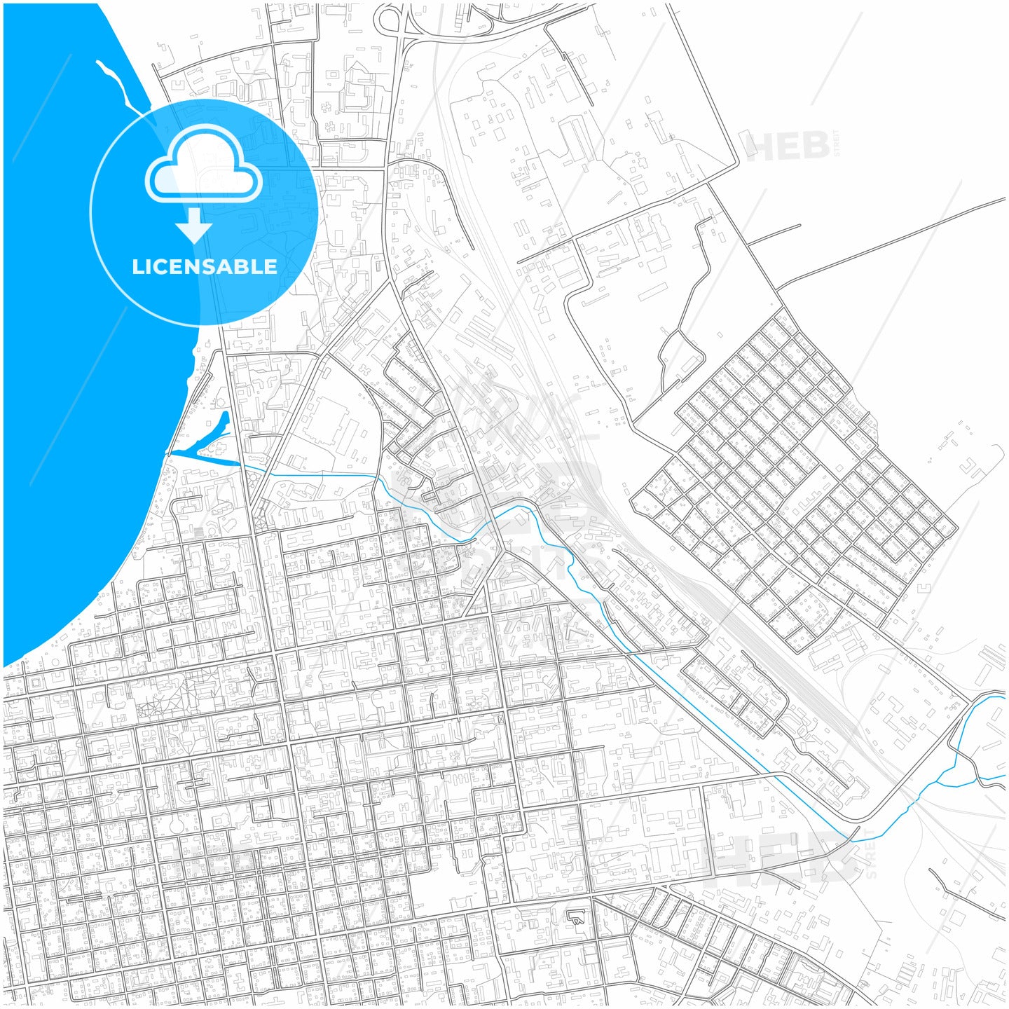 Kokshetau, Akmola Province, Kazakhstan, city map with high quality roads.