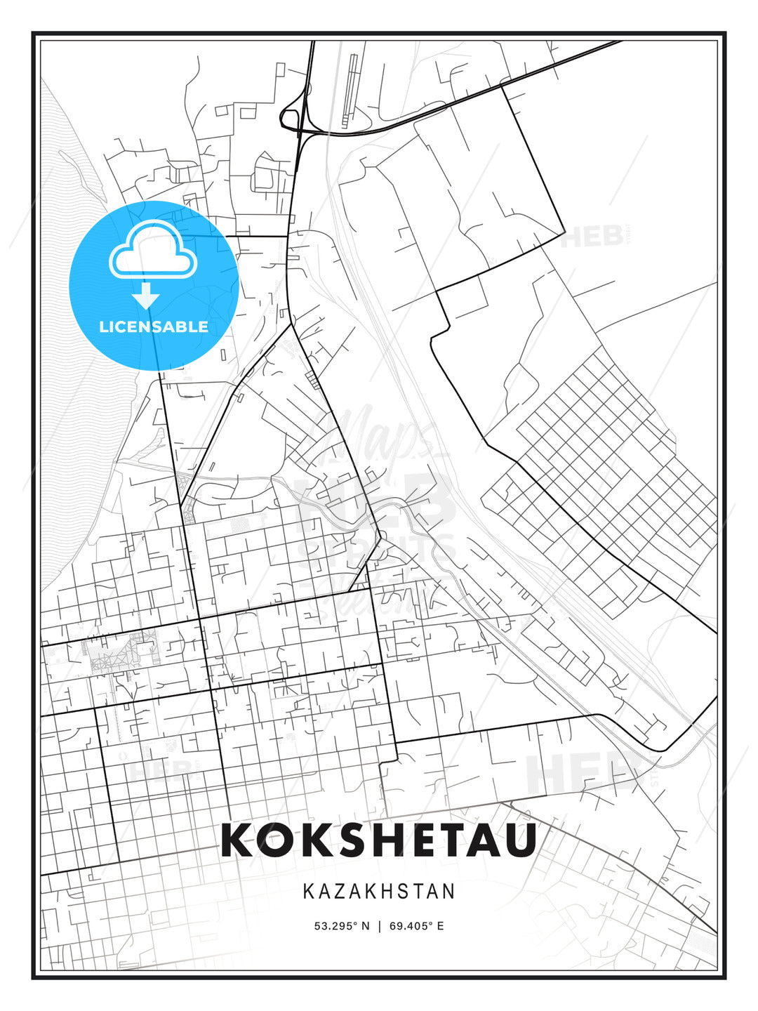 Kokshetau, Kazakhstan, Modern Print Template in Various Formats - HEBSTREITS Sketches