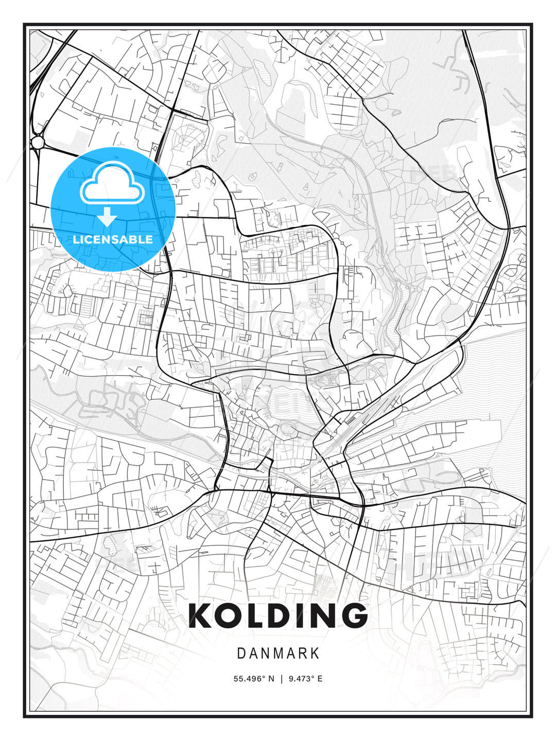 Kolding, Denmark, Modern Print Template in Various Formats - HEBSTREITS Sketches