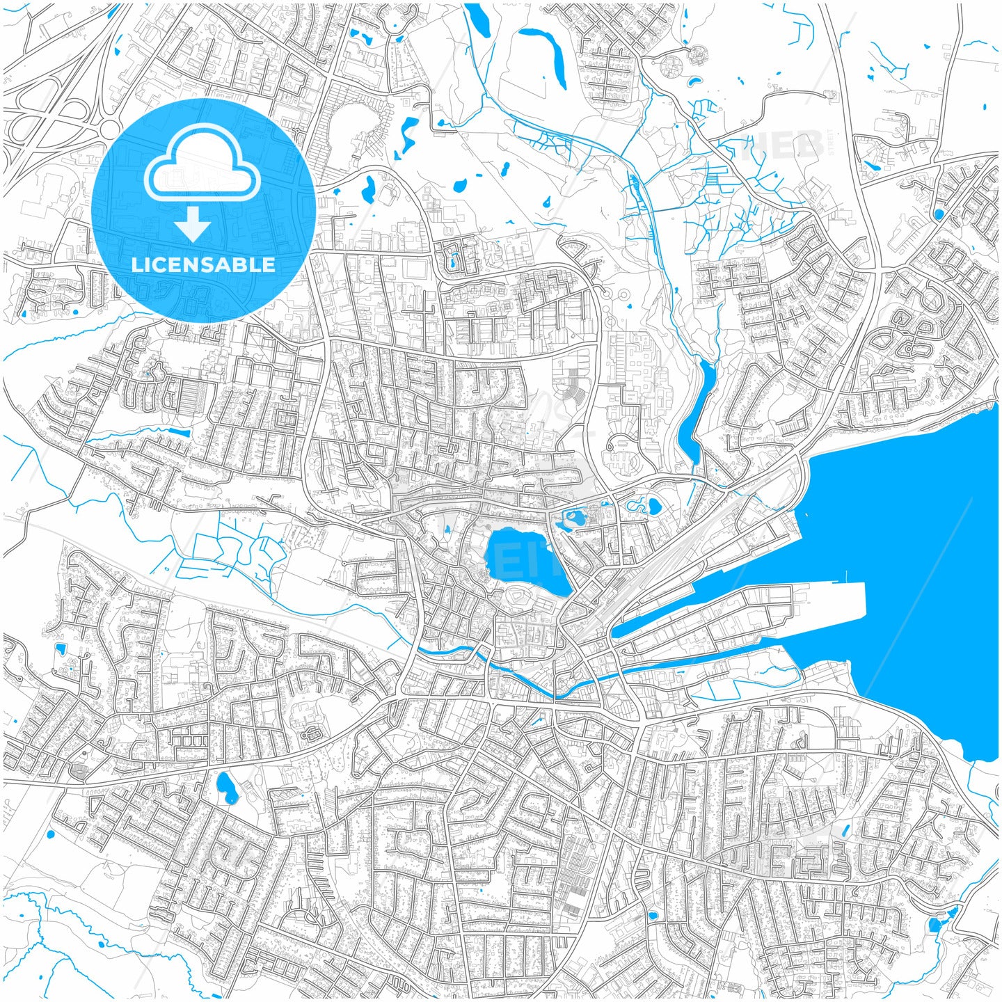 Kolding Municipality, Denmark, city map with high quality roads.