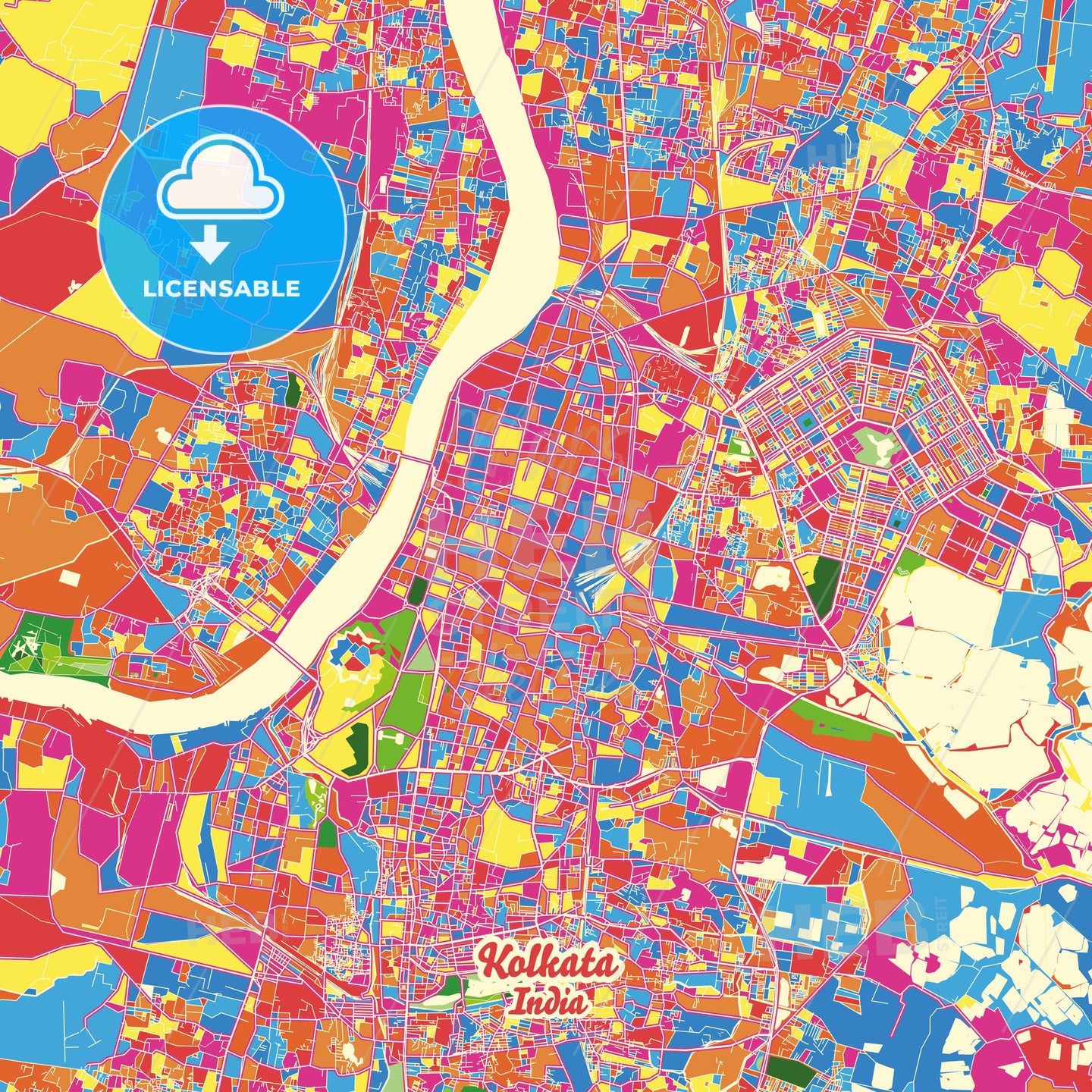 Kolkata, India Crazy Colorful Street Map Poster Template - HEBSTREITS Sketches