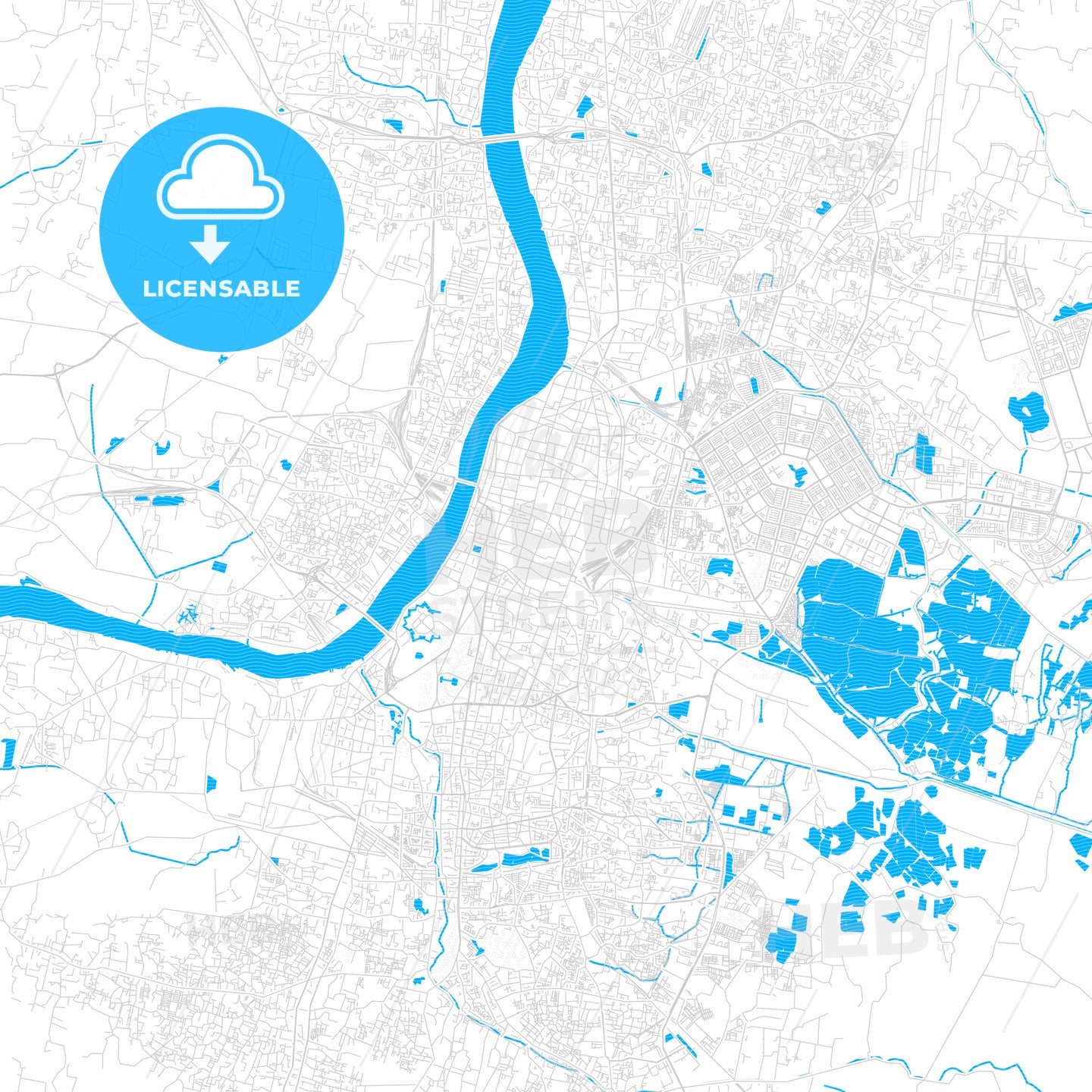 Kolkata, India PDF vector map with water in focus