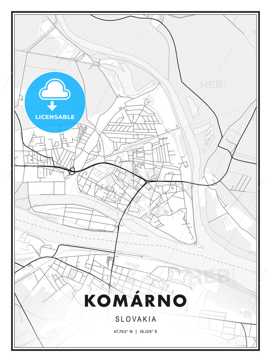 Komárno, Slovakia, Modern Print Template in Various Formats - HEBSTREITS Sketches