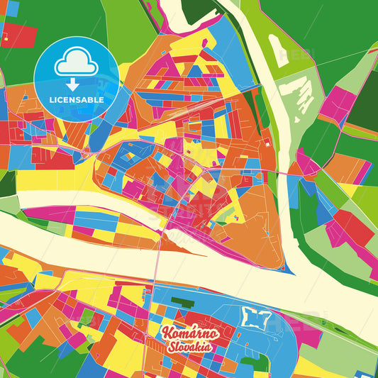 Komárno, Slovakia Crazy Colorful Street Map Poster Template - HEBSTREITS Sketches