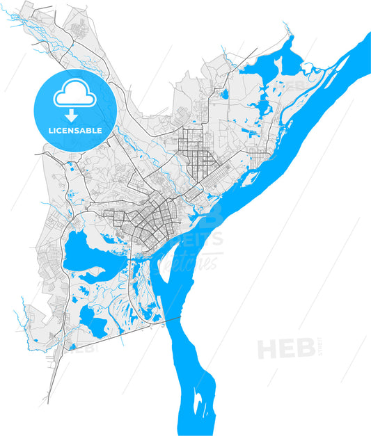 Komsomolsk-on-Amur, Khabarovsk Krai, Russia, high quality vector map