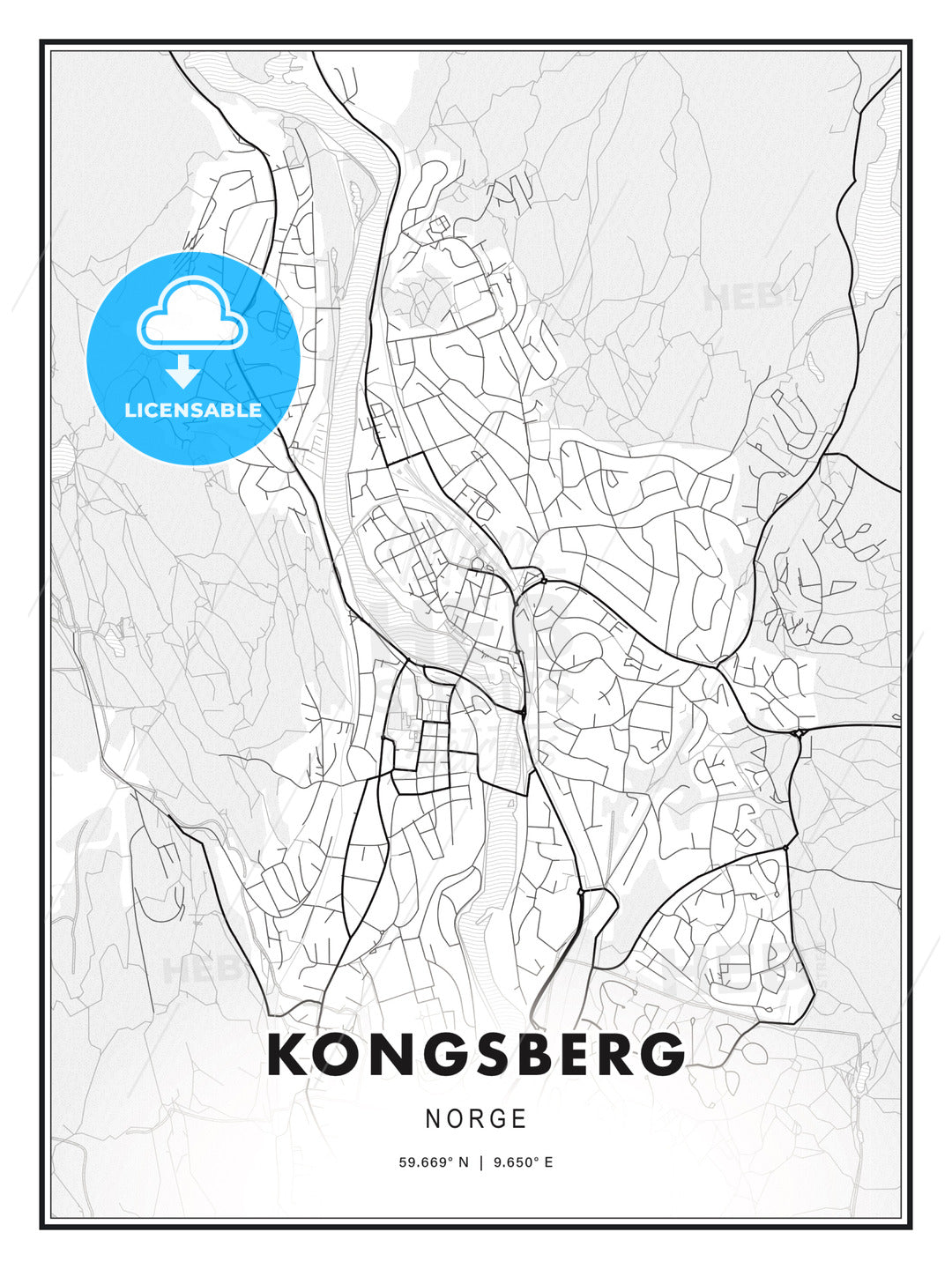 Kongsberg, Norway, Modern Print Template in Various Formats - HEBSTREITS Sketches
