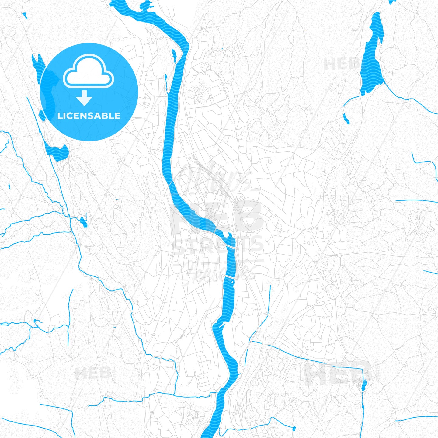 Kongsberg, Norway PDF vector map with water in focus