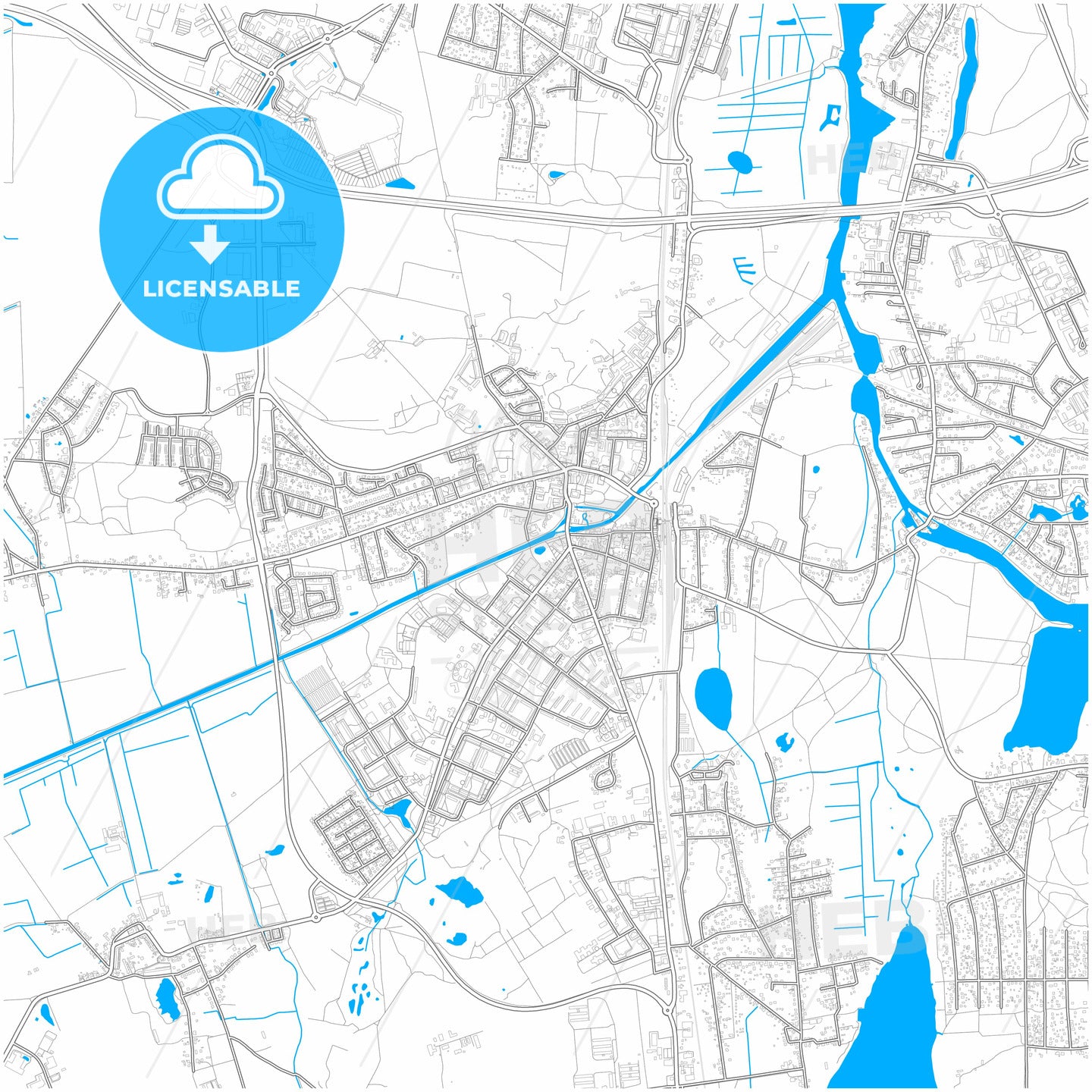 Konigs Wusterhausen, Brandenburg, Germany, city map with high quality roads.