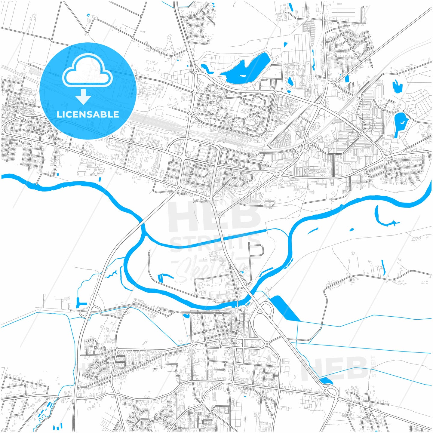 Konin, Greater Poland, Poland, city map with high quality roads.