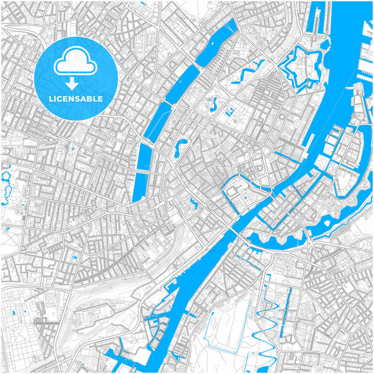 Kopenhagen, Denmark, city map with high quality roads.