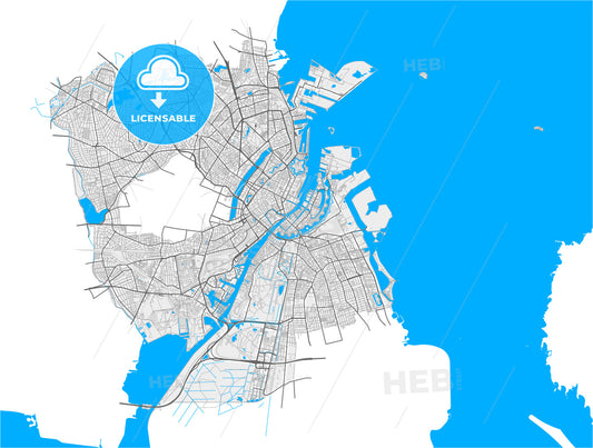 Kopenhagen, Denmark, high quality vector map