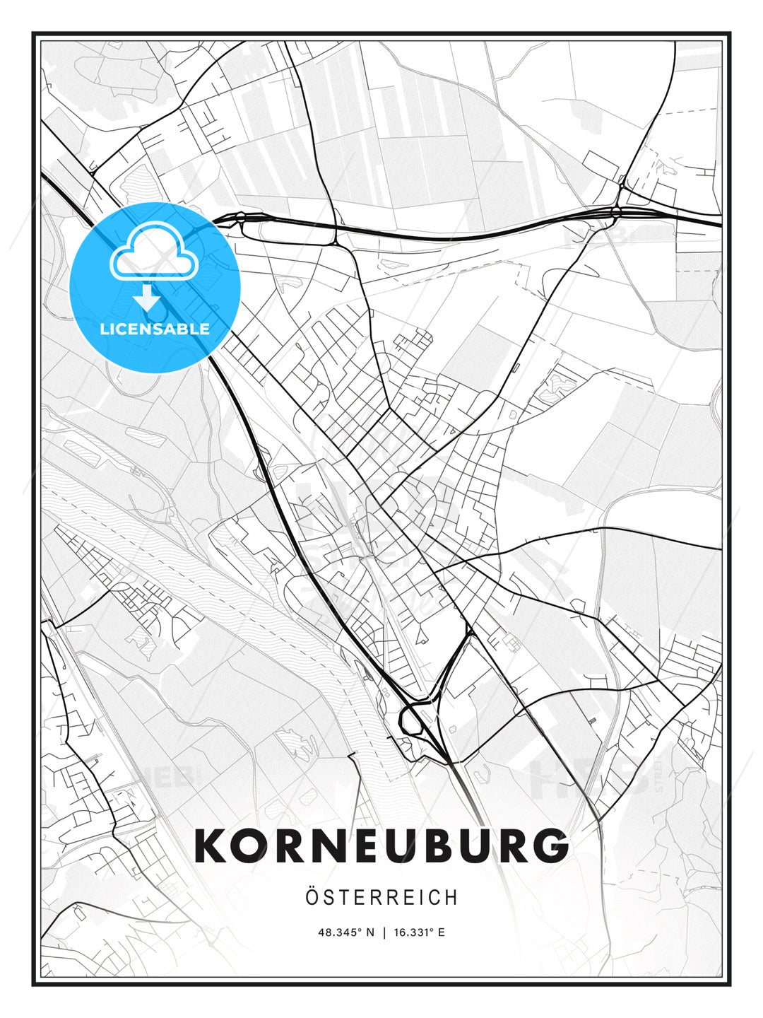 Korneuburg, Austria, Modern Print Template in Various Formats - HEBSTREITS Sketches