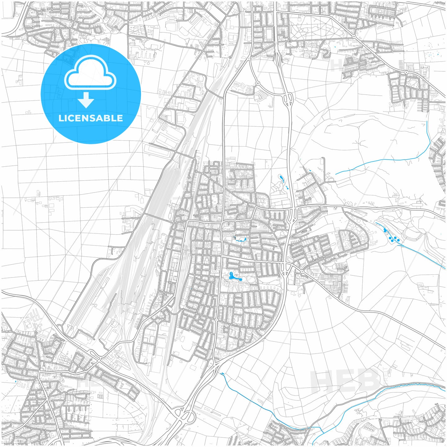 Kornwestheim, Baden-Wuerttemberg, Germany, city map with high quality roads.