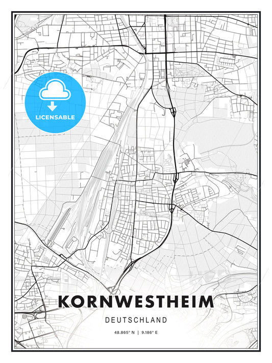 Kornwestheim, Germany, Modern Print Template in Various Formats - HEBSTREITS Sketches