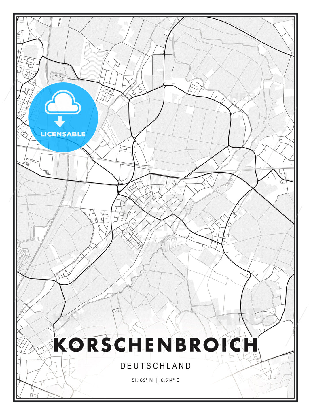 Korschenbroich, Germany, Modern Print Template in Various Formats - HEBSTREITS Sketches