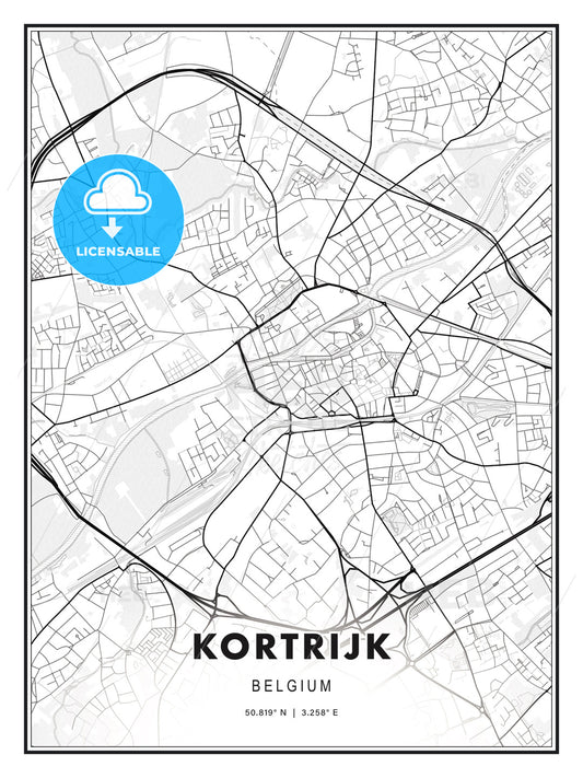 Kortrijk, Belgium, Modern Print Template in Various Formats - HEBSTREITS Sketches