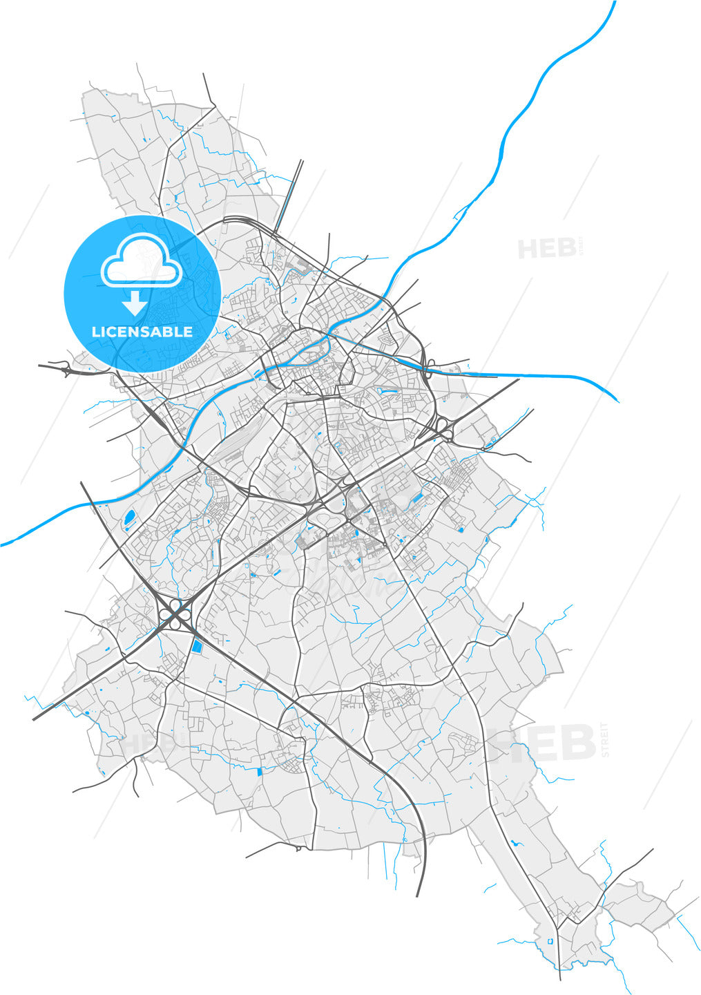 Kortrijk, West Flanders, Belgium, high quality vector map
