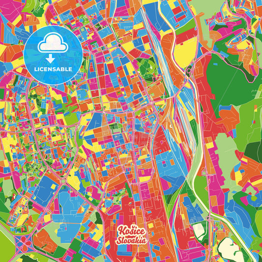 Košice, Slovakia Crazy Colorful Street Map Poster Template - HEBSTREITS Sketches