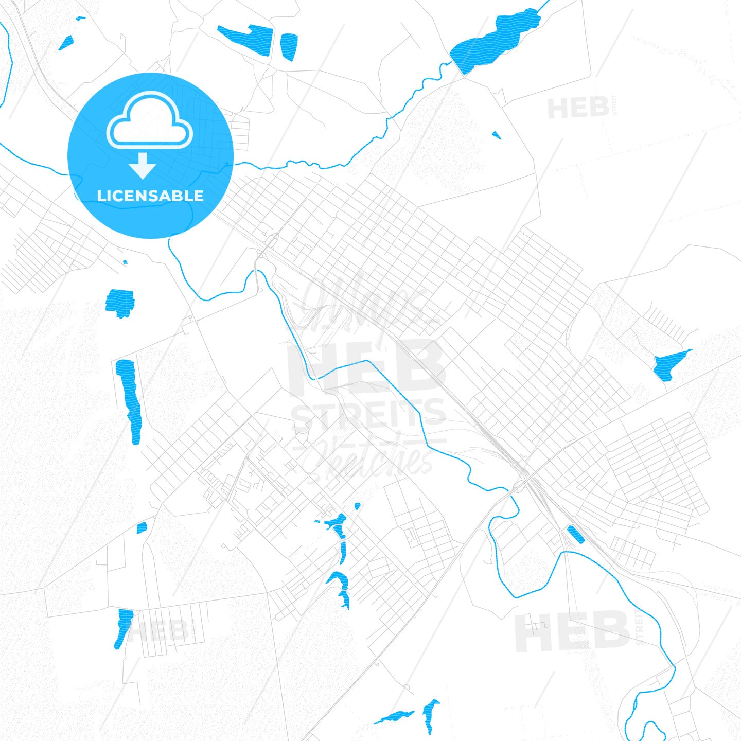 Kostiantynivka, Ukraine PDF vector map with water in focus