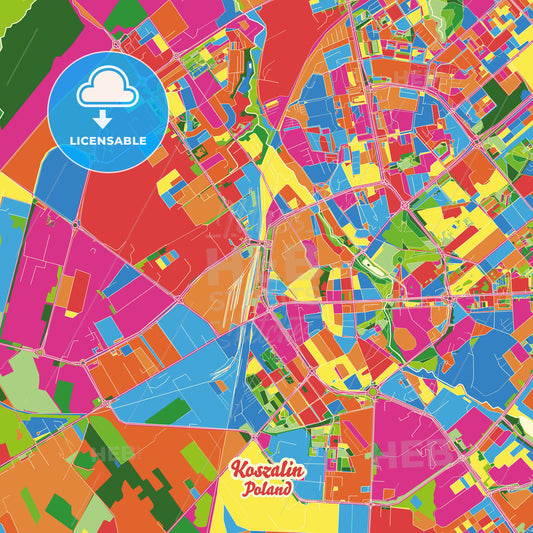 Koszalin, Poland Crazy Colorful Street Map Poster Template - HEBSTREITS Sketches