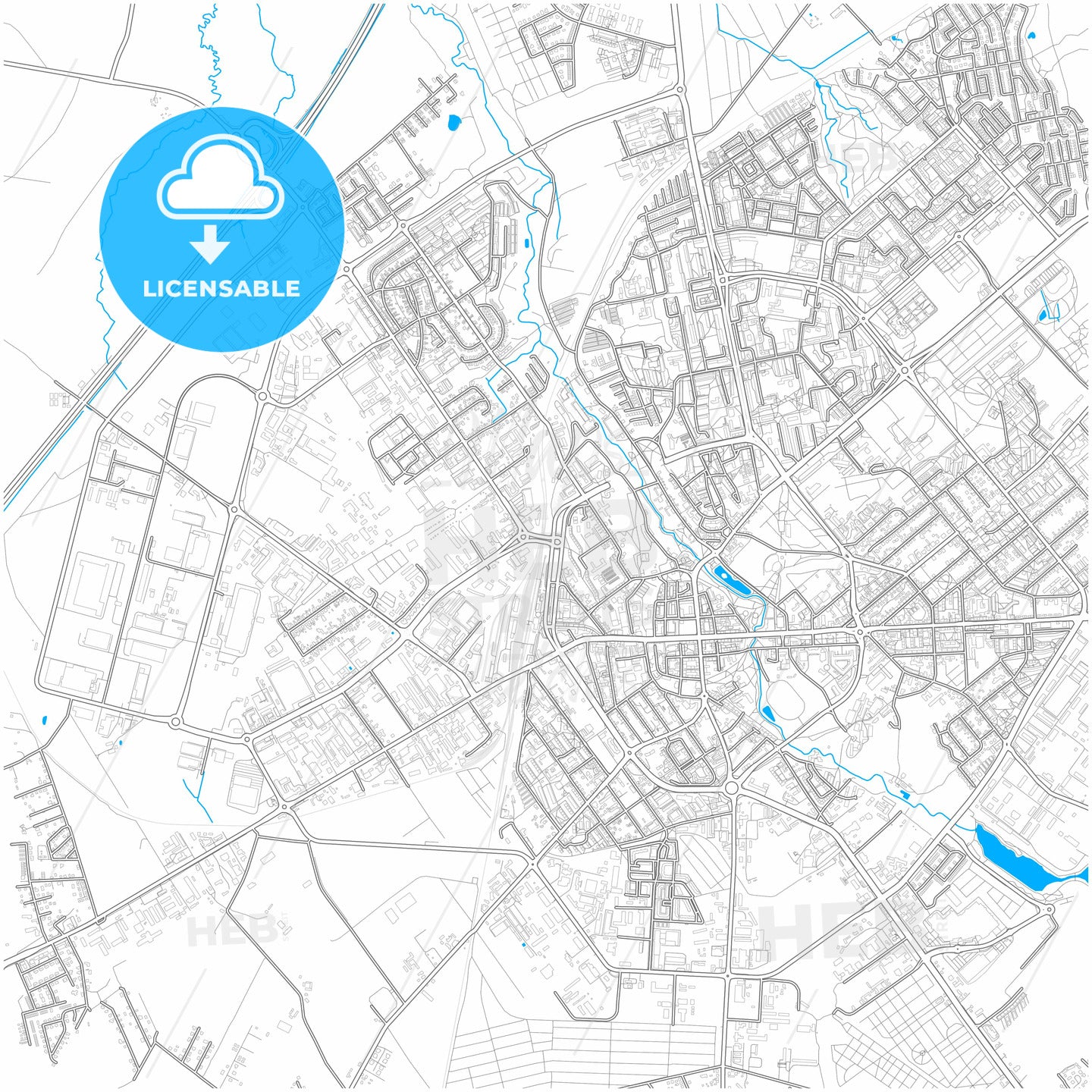 Koszalin, West Pomeranian, Poland, city map with high quality roads.